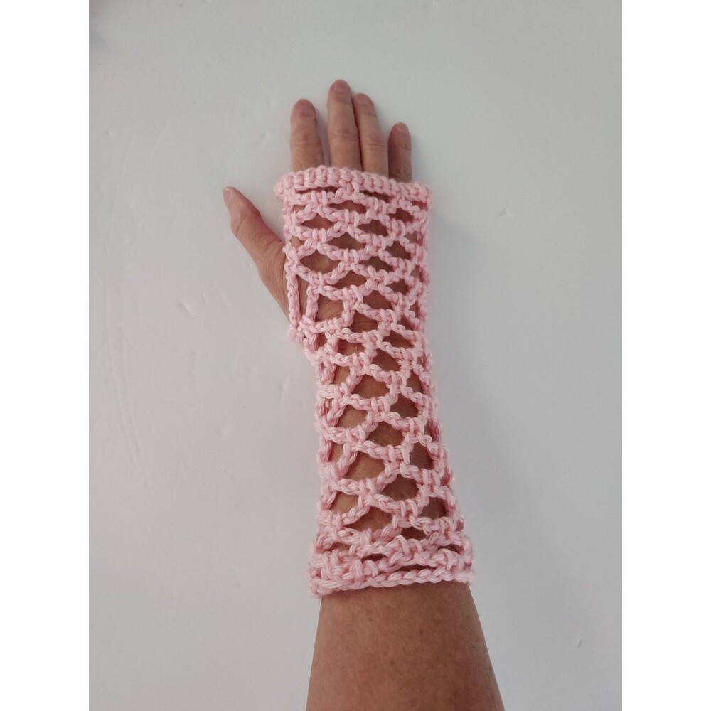 Fishnet Homemade Pink Crochet Long Fingerless Gloves Mesh Goth NEW